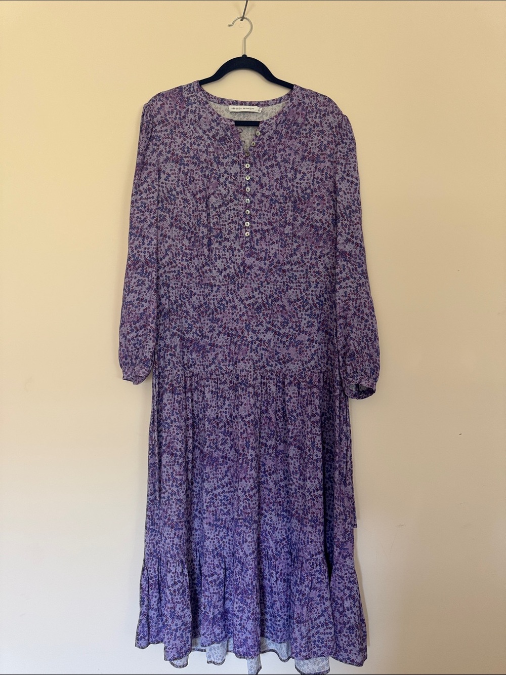Rebecca Minkoff Purple Floral Tiered Long Sleeve Maxi Dress